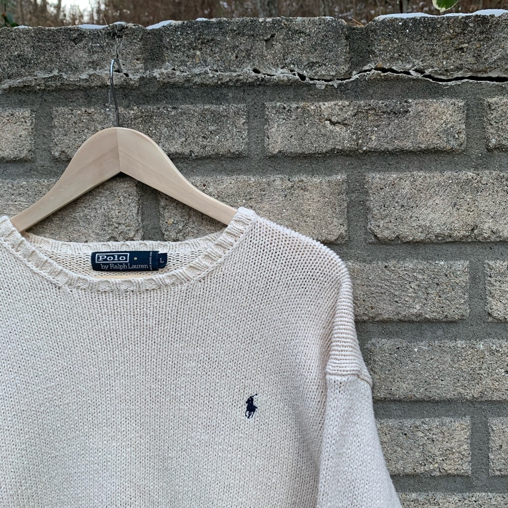 Vintage Tan Polo Ralph Lauren Cable Sweater Large